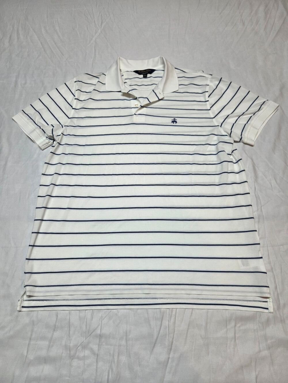 Brooks Brothers White Polo with Navy Horizontal Stripes